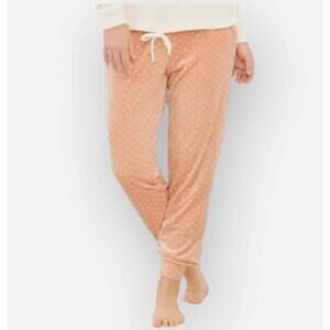 Three Dots Women’s High Waisted Velvet Polka Dots Soft Lounge Pants Size XL Pink